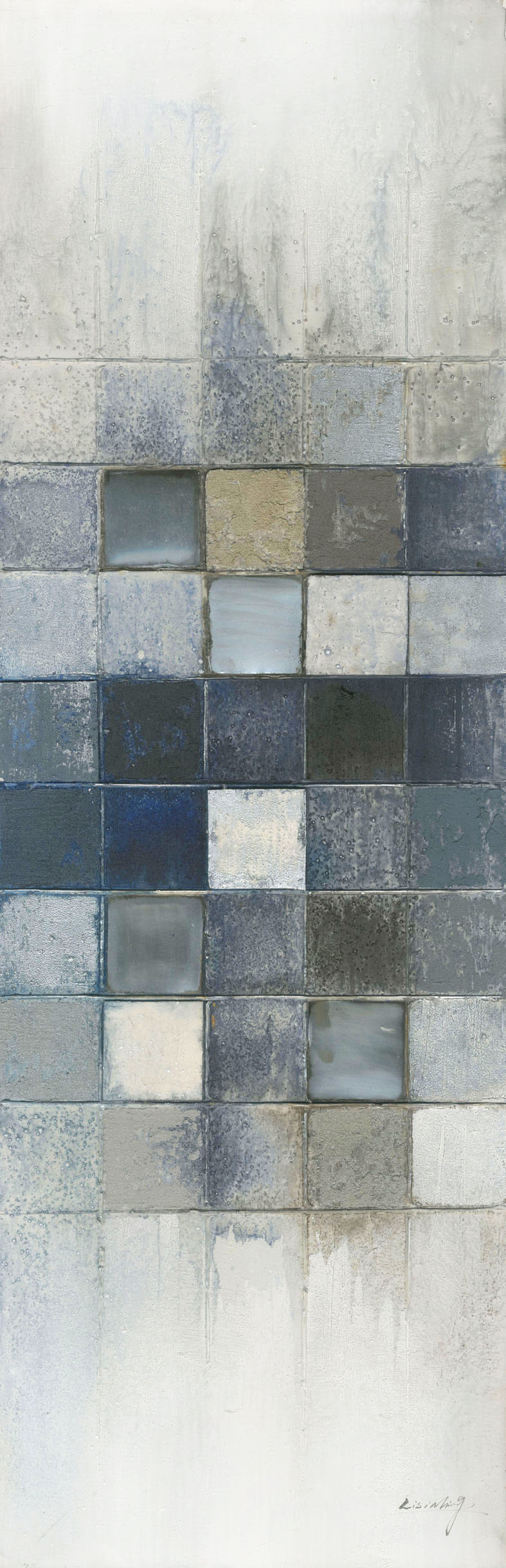 DY007 Wall décor art oil on canvas abstract blue and silver tones